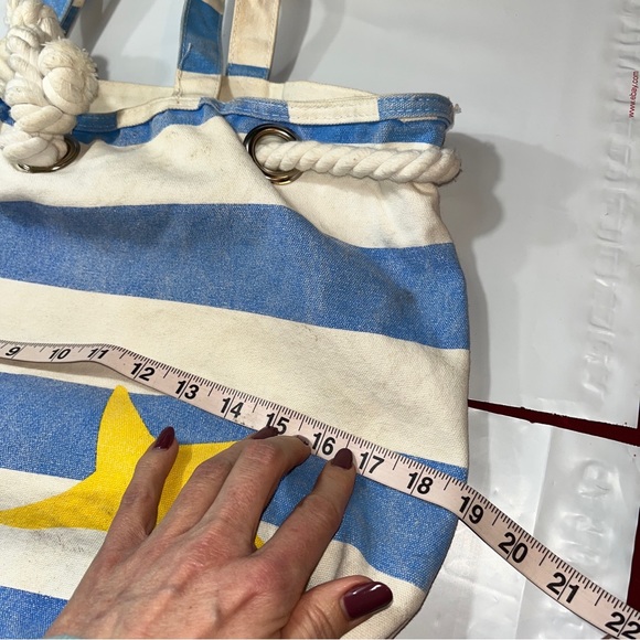 Barnes and Noble BLUE Stripe Canvas book BAG BEACH TOTE. yellow STAR, 19” X 13” - Picture 5 of 15